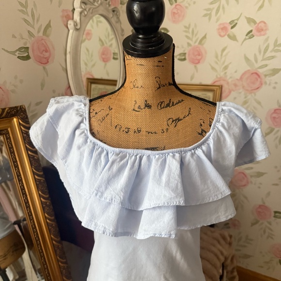 Light Blue Ruffle Off-The-Shoulder Top - Picture 4 of 5